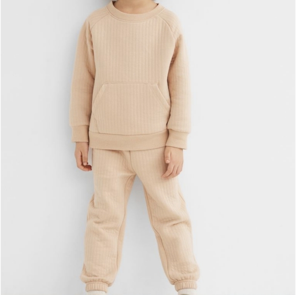 H&M Boys Quilted Matching Set Sweatshirt Sweatpants Jogger Kids 5T Neutral NEW - Picture 1 of 13